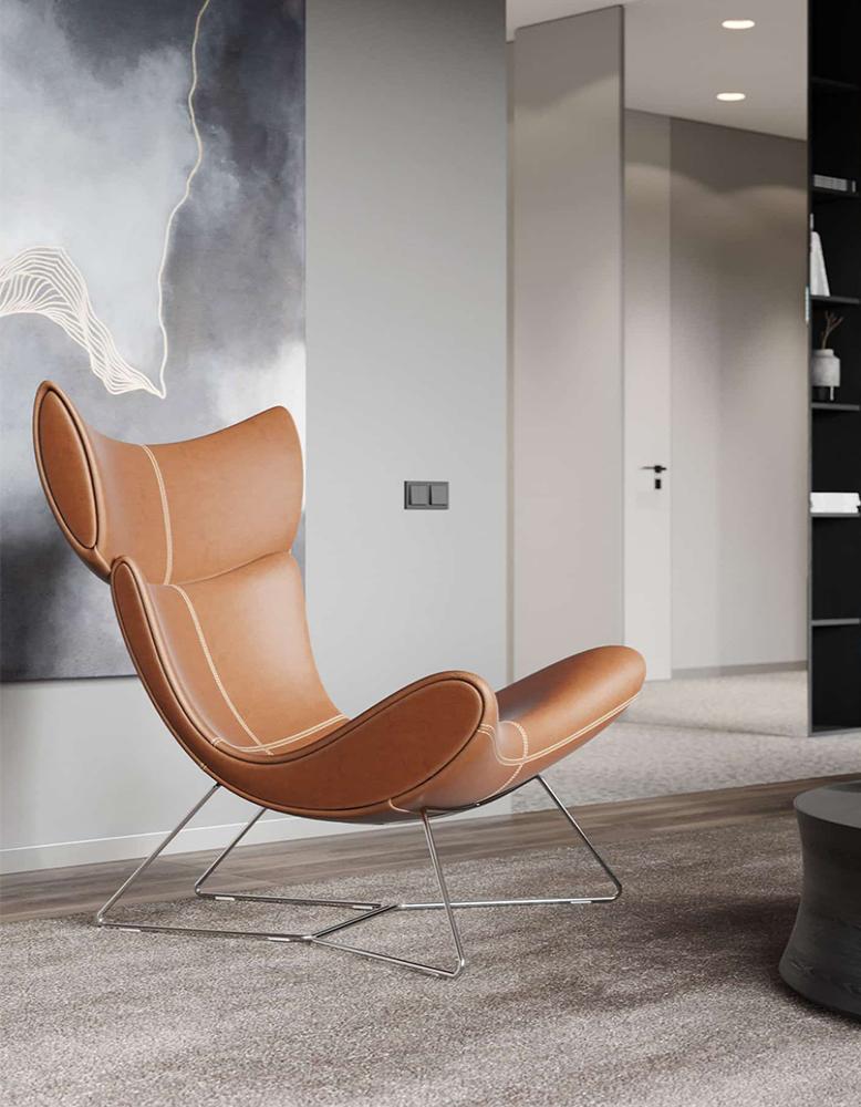 Imola Chair with Stool In Brown Premium Leather
