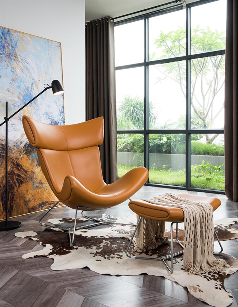 Imola Chair with Stool In Brown Premium Leather