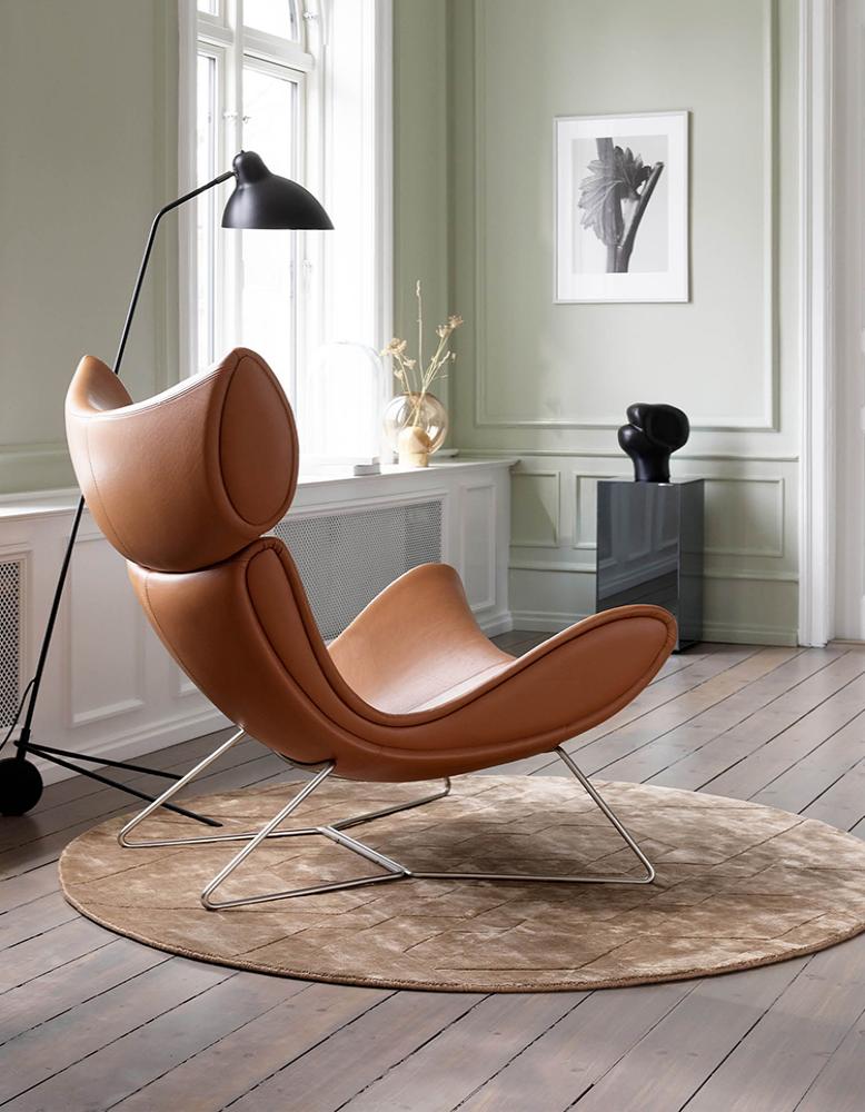 Imola Chair with Stool In Brown Premium Leather
