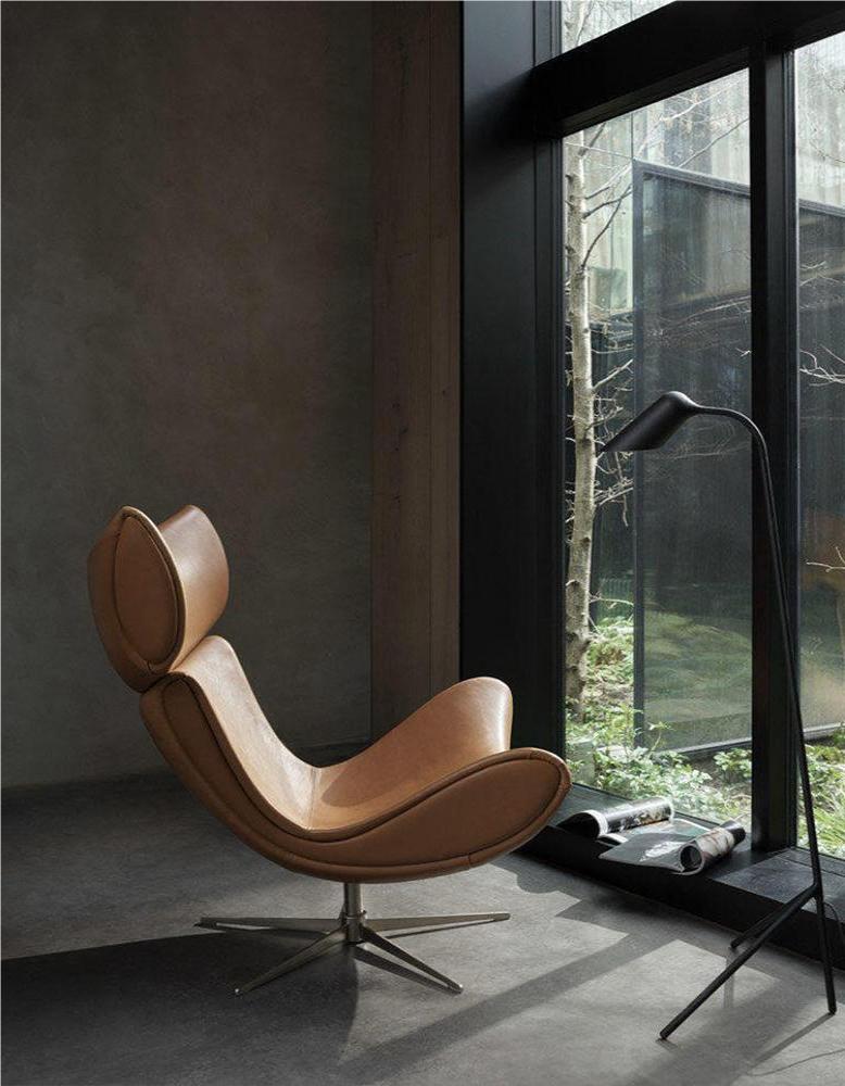 Imola Chair with Stool In Brown Premium Leather