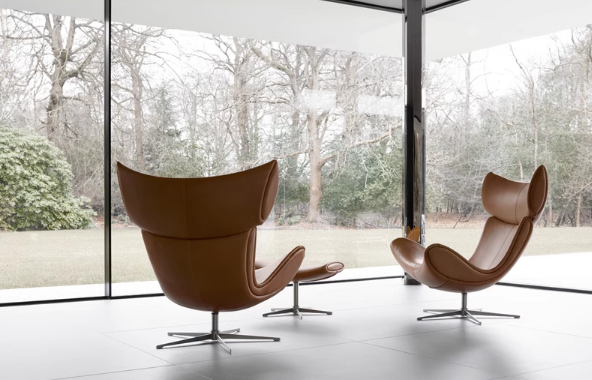 Imola Chair with Stool In Brown Premium Leather