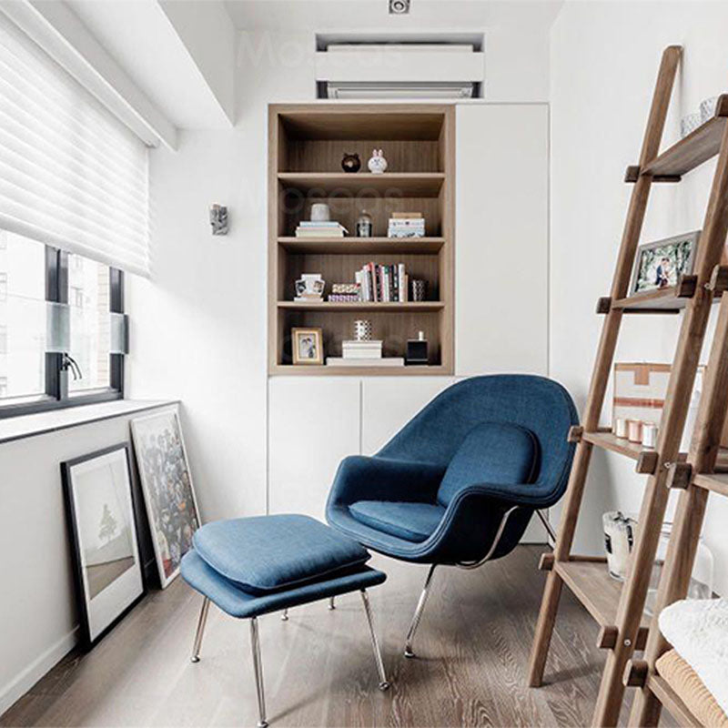 Womb Style Chair & Ottoman In Premium Velvet or Cashmere, White| DC Concept