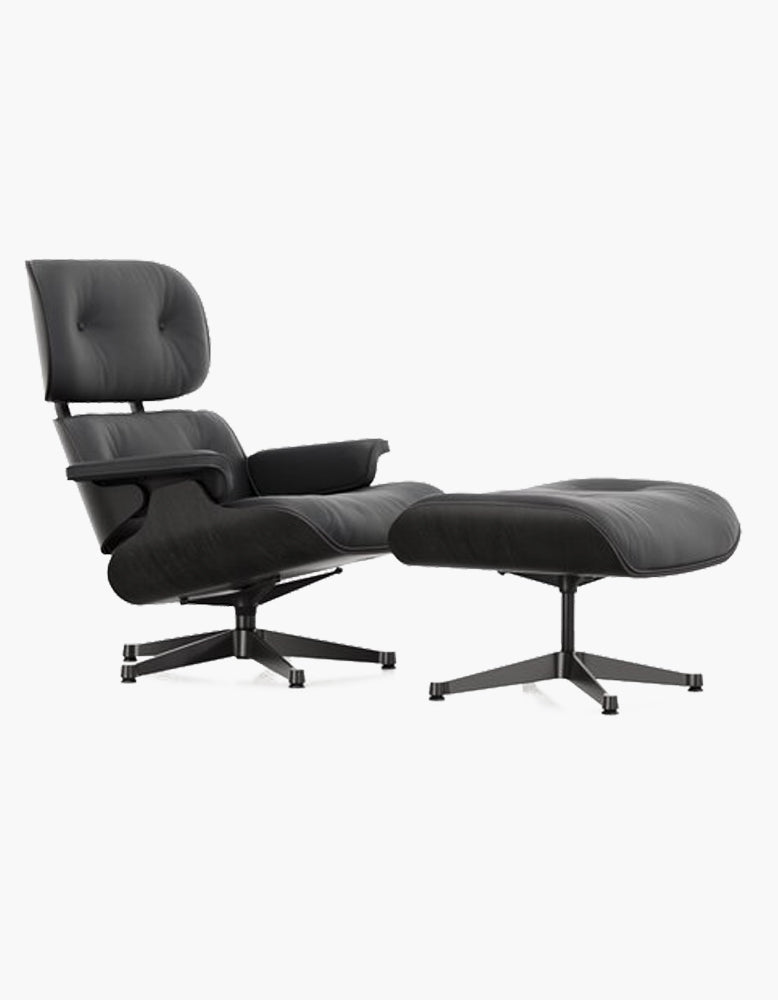 Classical Design EM Lounge Chair And Ottoman, Walnut/ Black Leather| DC Concept