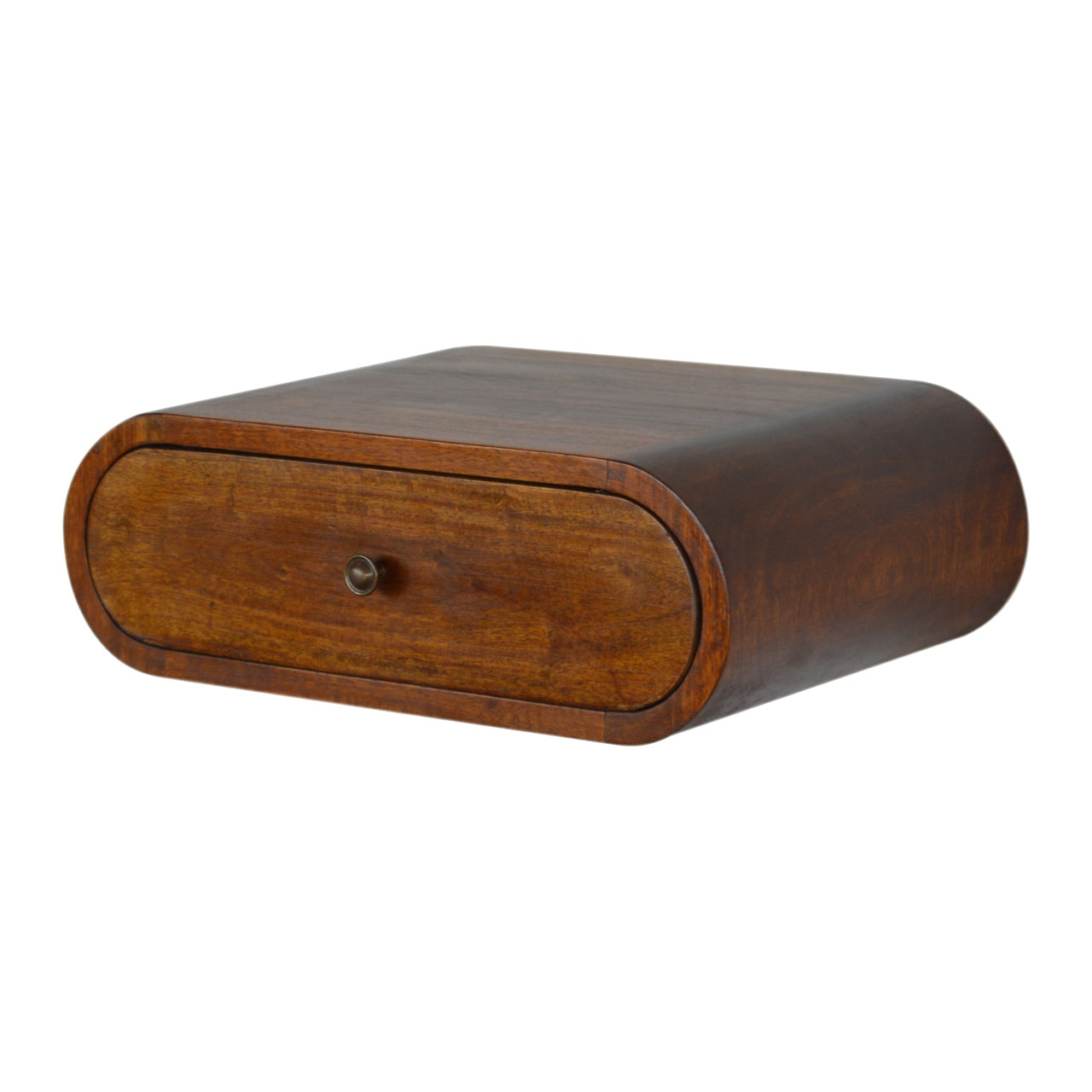 Wall Mounted Rounded Bedside Table in Chestnut Finish