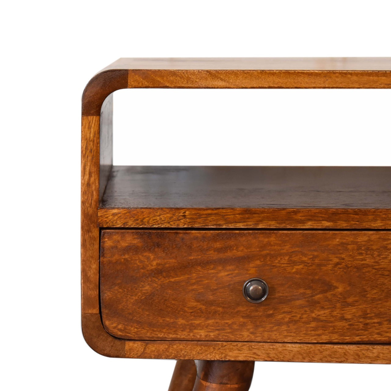 Rounded Media Unit with 2 Drawers in Chestnut Finish