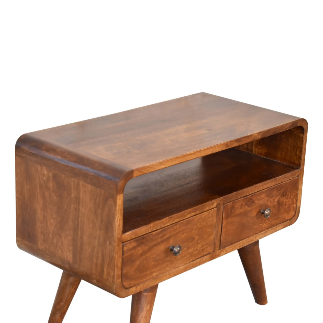 Rounded Media Unit with 2 Drawers in Chestnut Finish