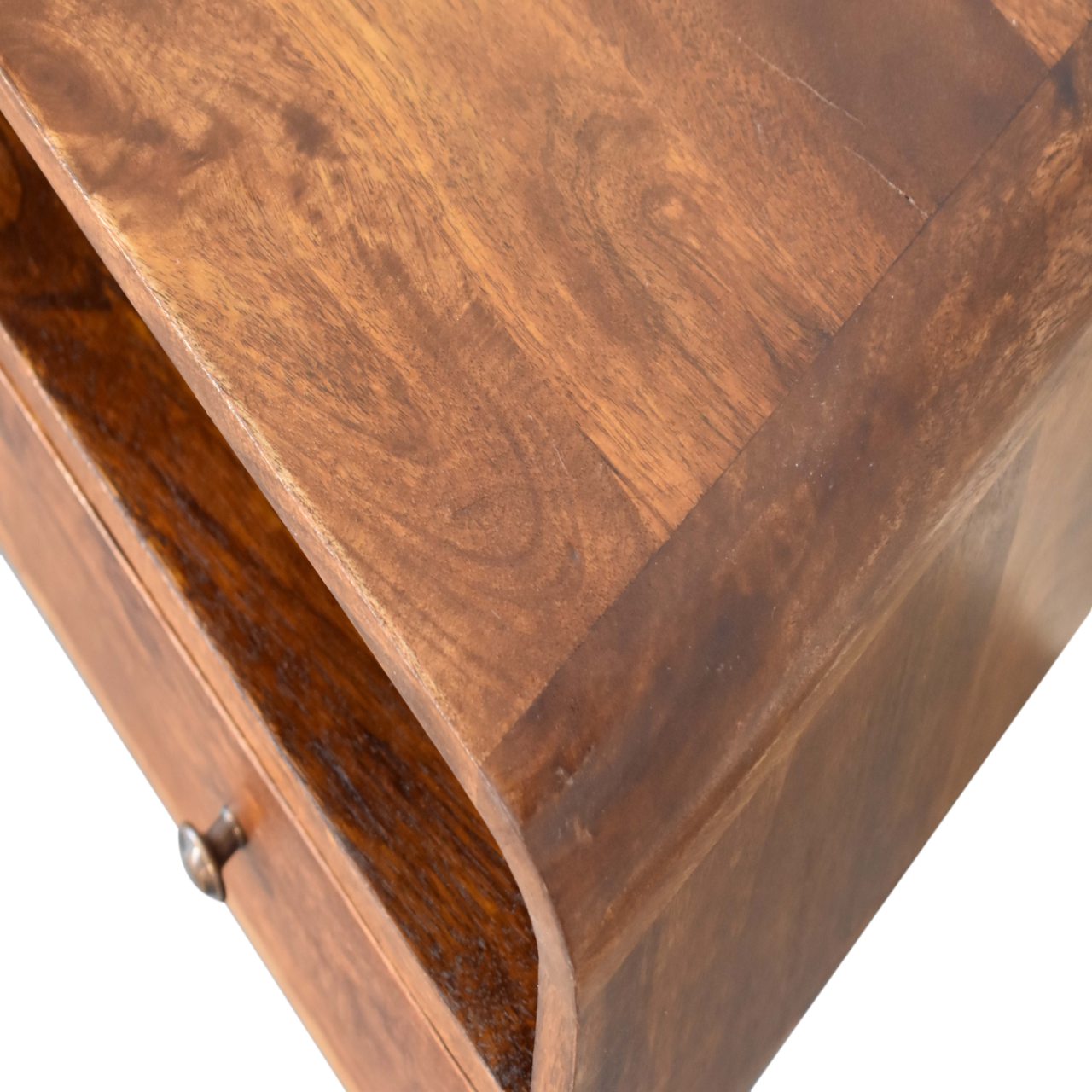 Rounded Media Unit with 2 Drawers in Chestnut Finish