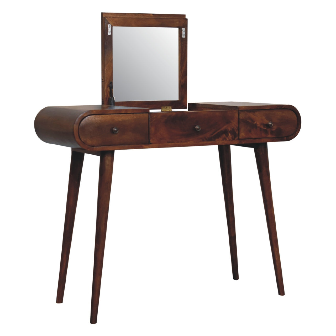 Foldable Mirror Dressing Table in Chestnut Finish