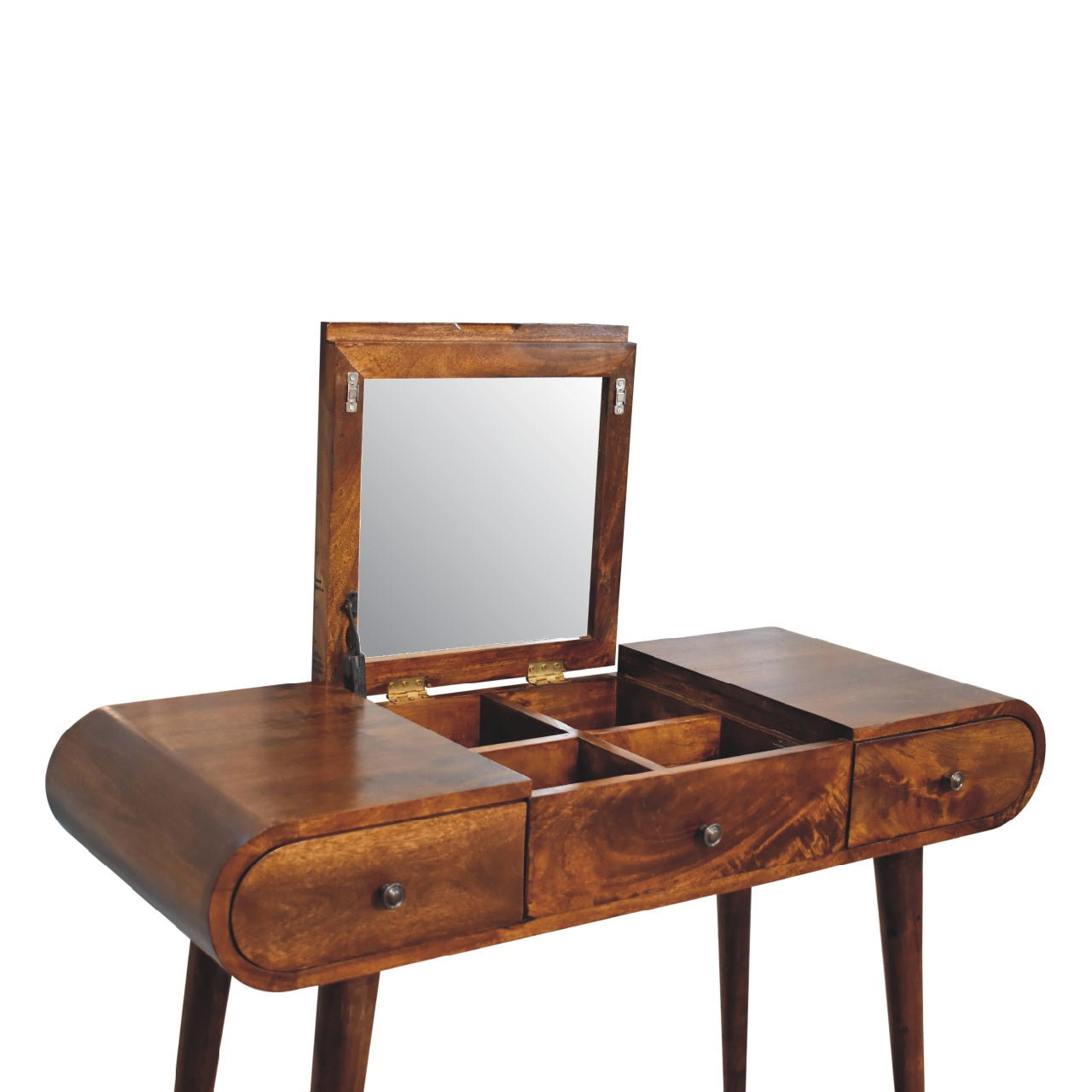 Foldable Mirror Dressing Table in Chestnut Finish