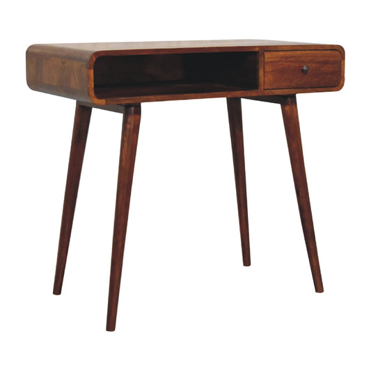Rounded Scandinvian Writing Desk in Chestnut Finish