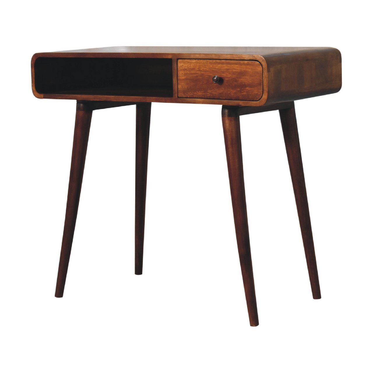 Rounded Scandinvian Writing Desk in Chestnut Finish