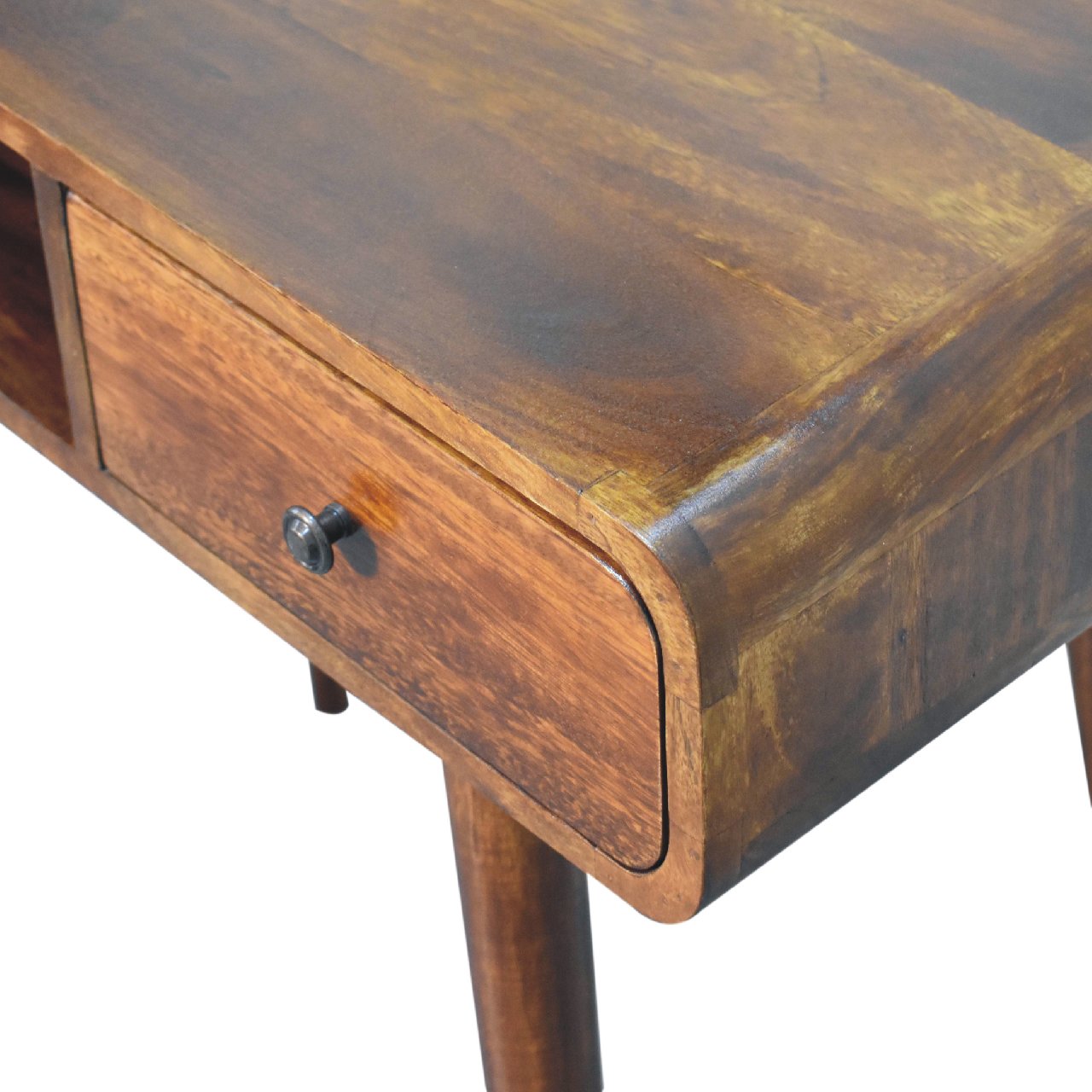 Rounded Scandinvian Writing Desk in Chestnut Finish