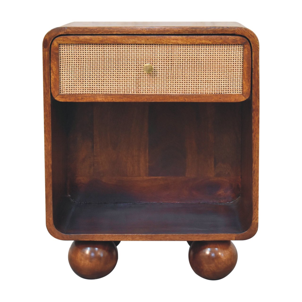The Arlo Woven Bedside Table in Chestnut Finish