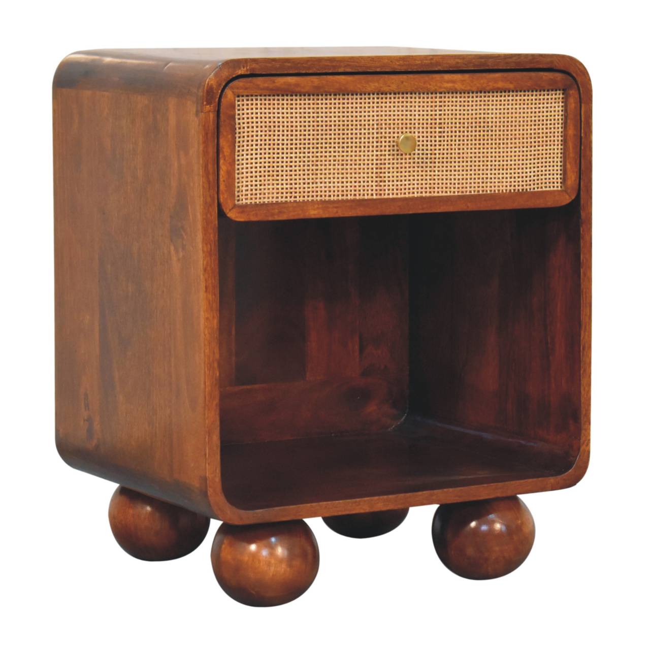 The Arlo Woven Bedside Table in Chestnut Finish