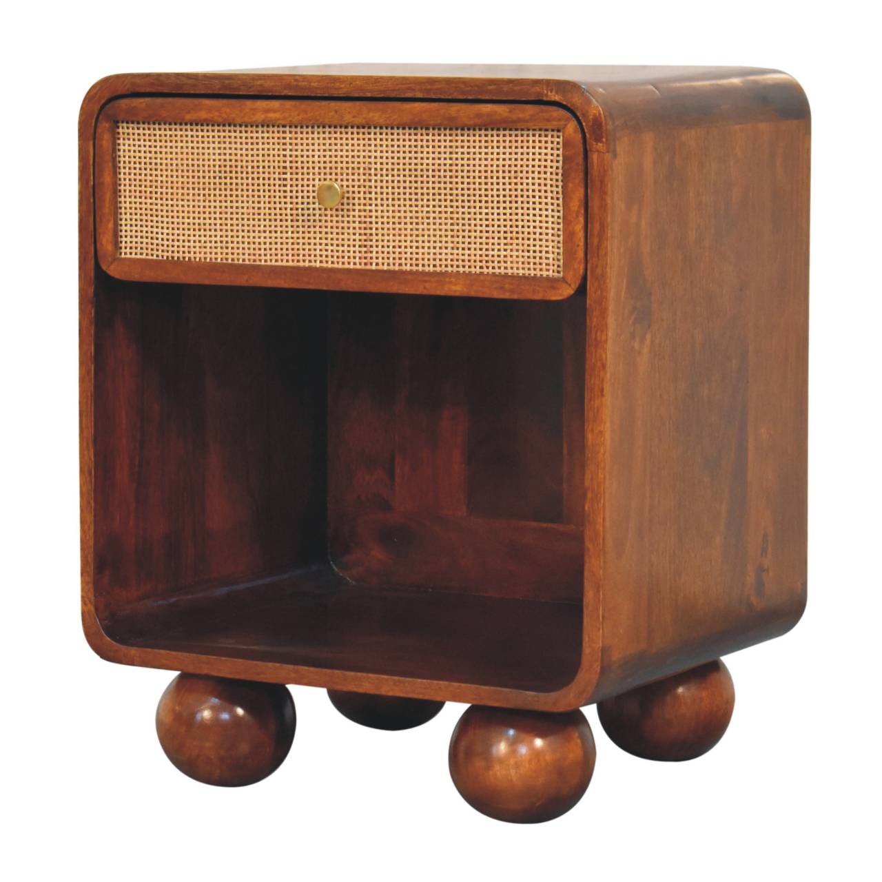 The Arlo Woven Bedside Table in Chestnut Finish