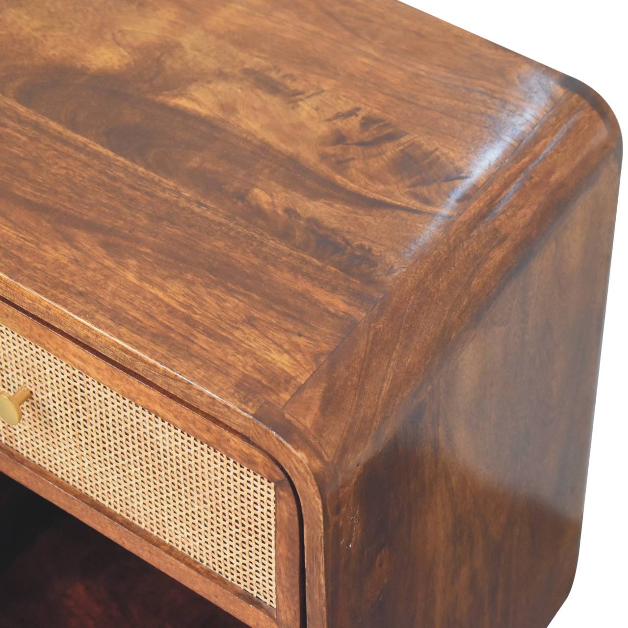 The Arlo Woven Bedside Table in Chestnut Finish