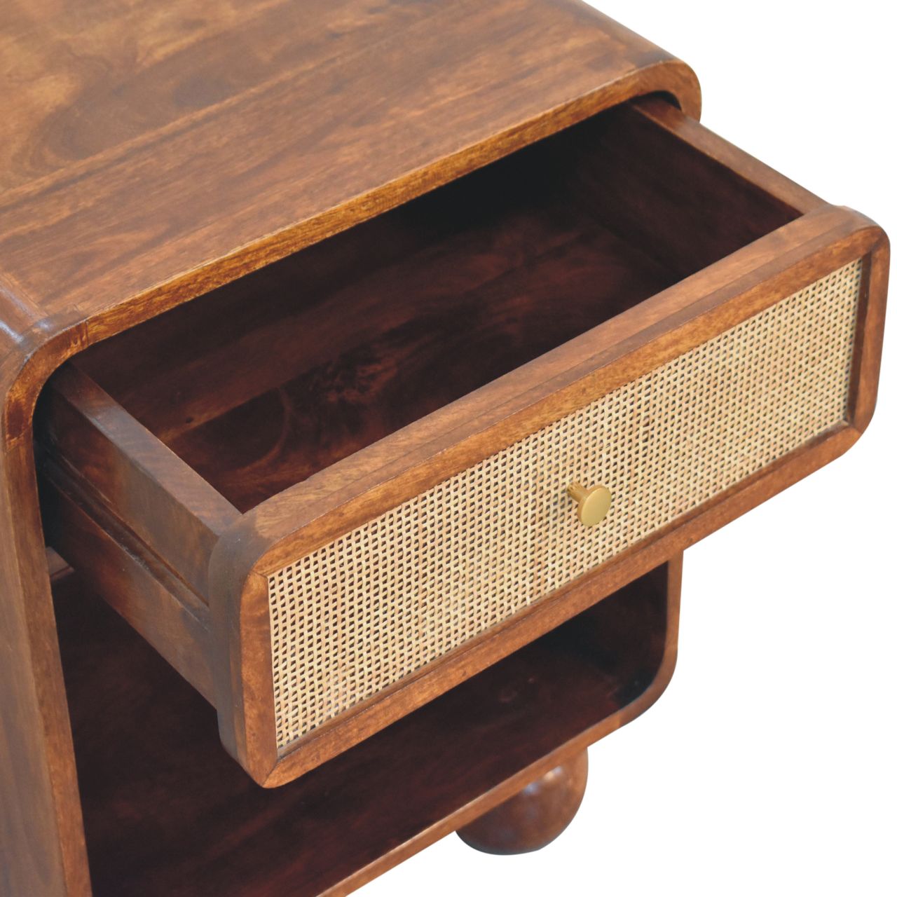 The Arlo Woven Bedside Table in Chestnut Finish