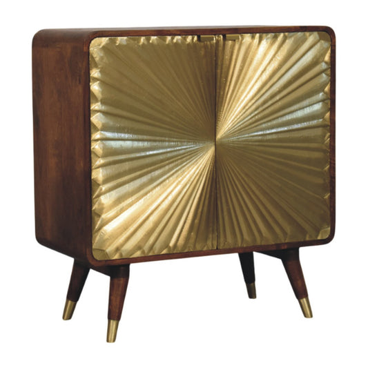 Avora - Brass Embossed Cabinet in Chestnut Finish