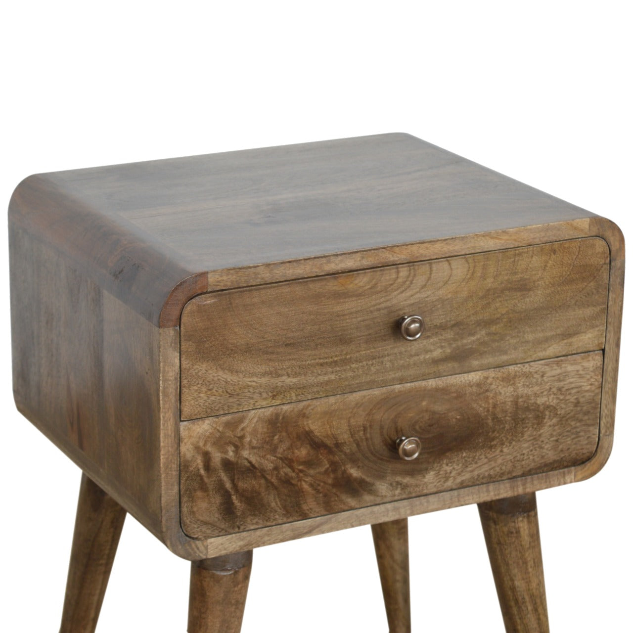 Rounded Classic Grey Washed Bedside Table