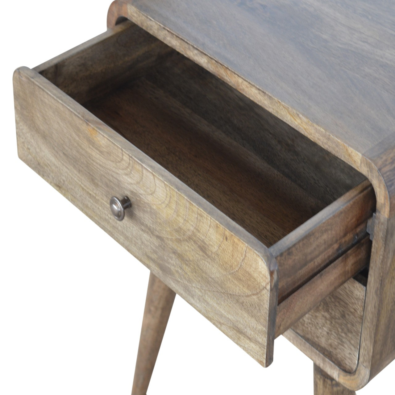 Rounded Classic Grey Washed Bedside Table