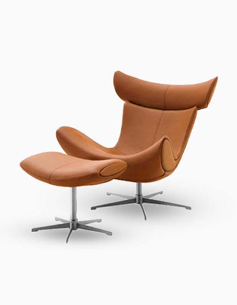 IMOLA Style Chair with Stool In Brown Premium Leather, Clearance| DC Concept
