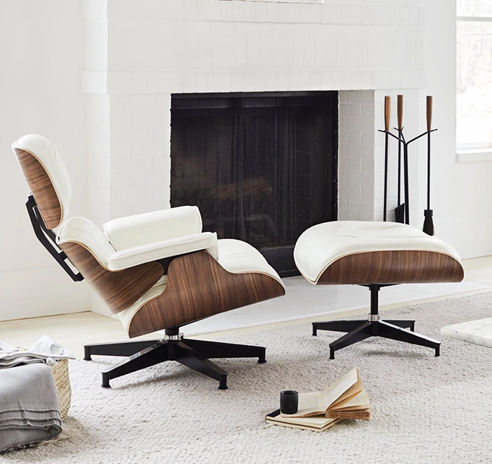 Classical Design EM Lounge Chair And Ottoman, Walnut/ Black Leather| DC Concept