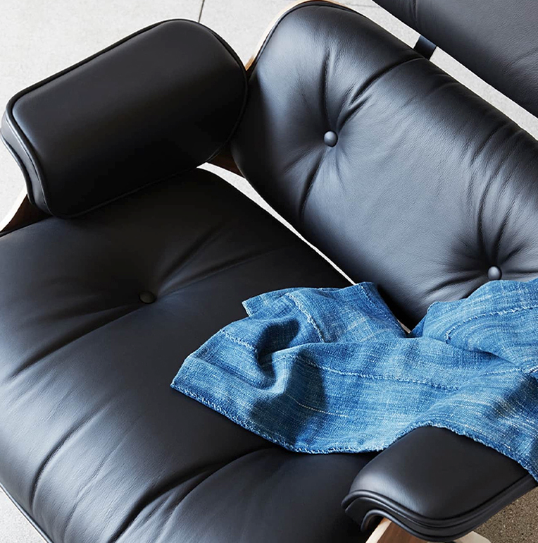 Classical Design EM Lounge Chair And Ottoman, Walnut/ Black Leather| DC Concept