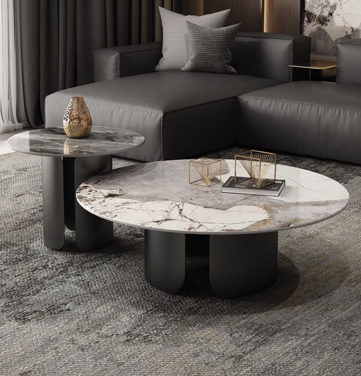 Maru Nesting Coffee Table, Sintered Stone Top With Gold Base| DC Concept