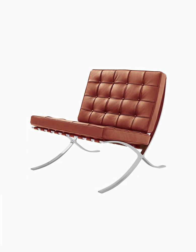Modern Barcelona Chair And Footstool, Brown Leather| DC Concept