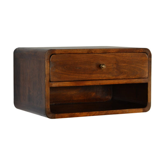 Chestnut Rounded Floating Bedside Table - V - LOOX