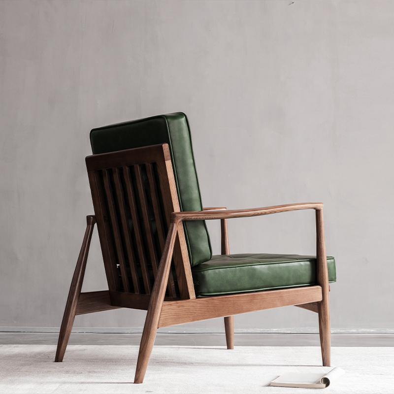 Classic C02 Armchair, Green Leather & Wood, Clearance| DC Concept