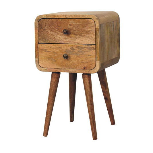 Mini Oak - ish Rounded Bedside Table - V - LOOX