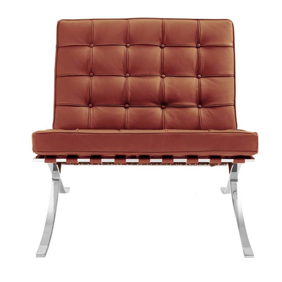 Modern Barcelona Chair And Footstool, Brown Leather| DC Concept