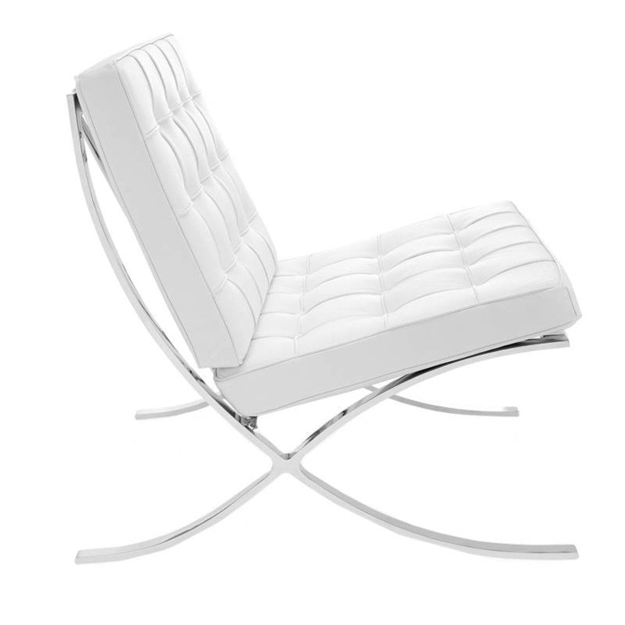 Classic Modern Barcelona Chair And Footstool, White Leather| DC Concept