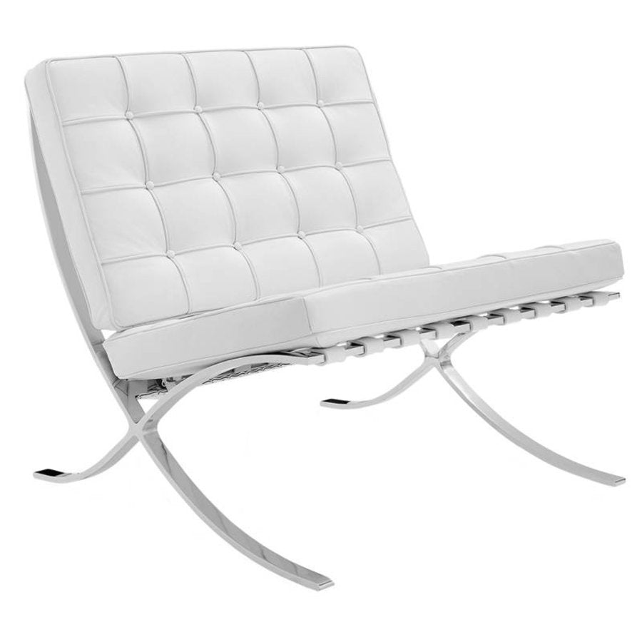 Classic Modern Barcelona Chair And Footstool, White Leather| DC Concept