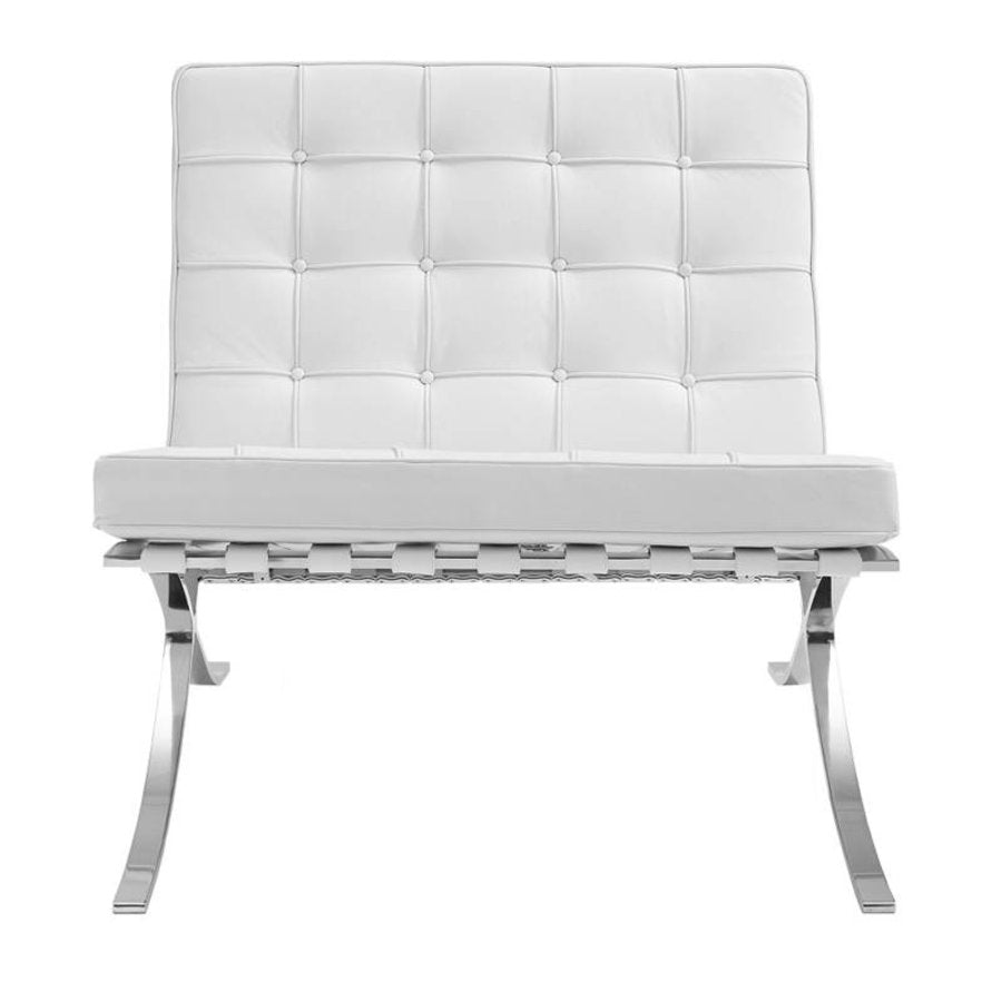 Classic Modern Barcelona Chair And Footstool, White Leather| DC Concept