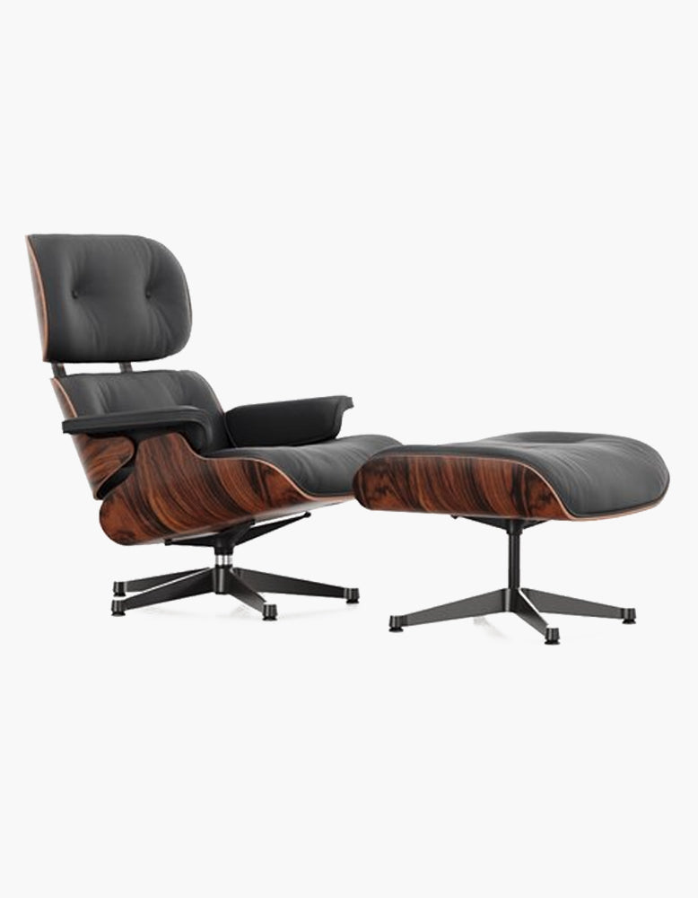 Classical Design EM Lounge Chair And Ottoman, Walnut/ Black Leather| DC Concept