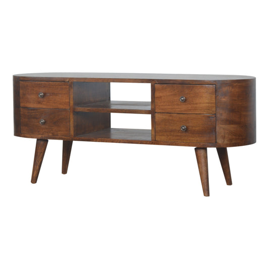 Rounded Entertainment Unit in Chestnut Finish