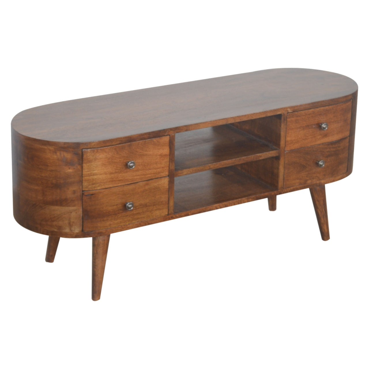 Rounded Entertainment Unit in Chestnut Finish