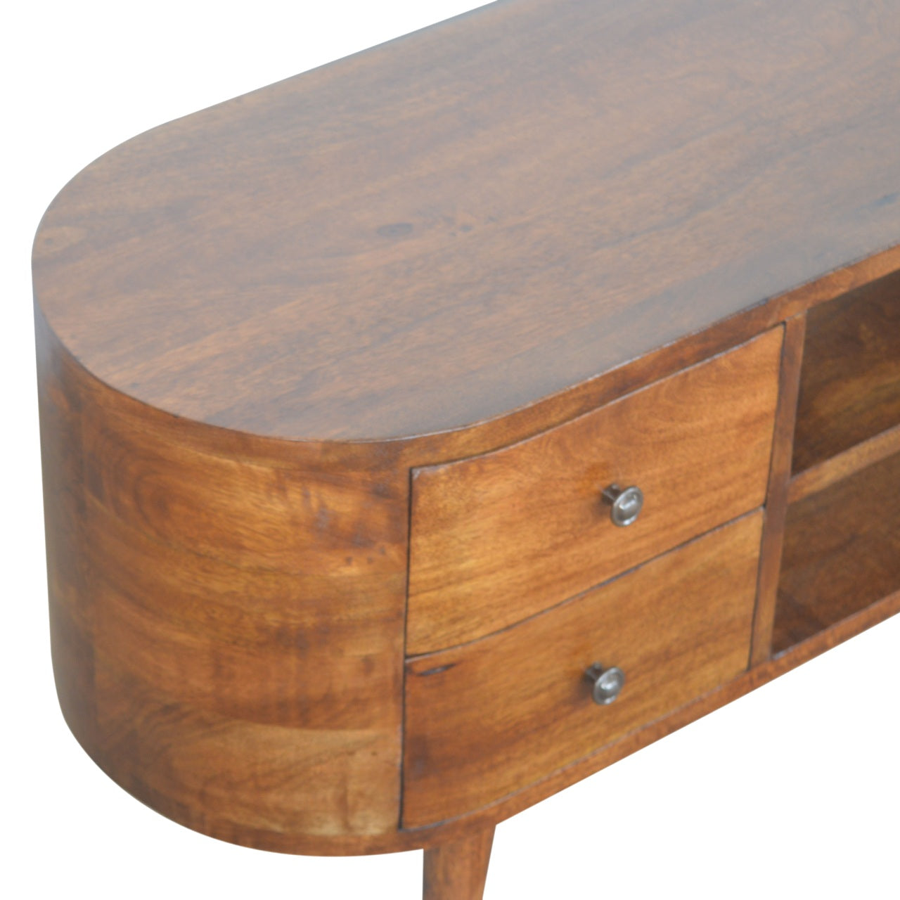 Rounded Entertainment Unit in Chestnut Finish