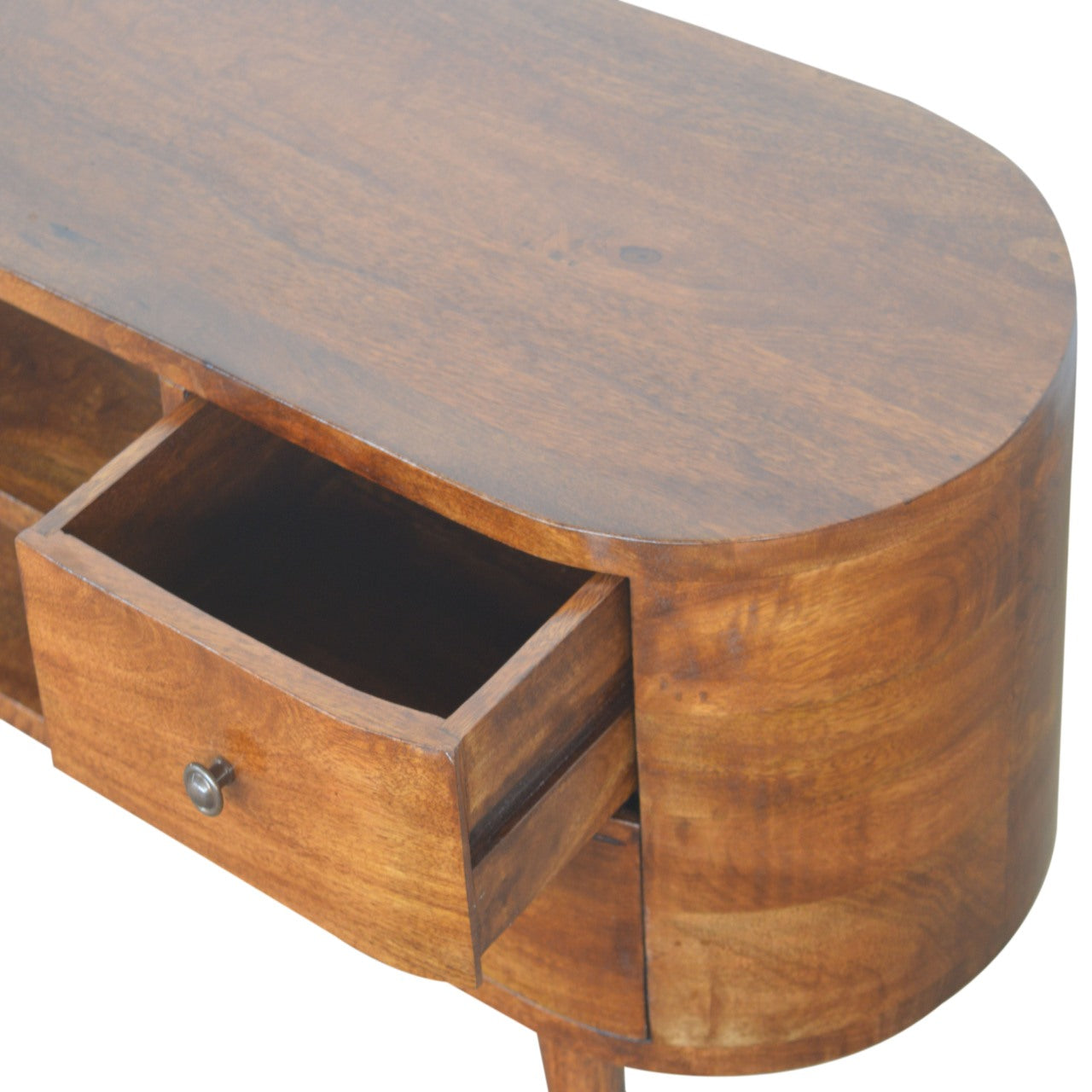 Rounded Entertainment Unit in Chestnut Finish