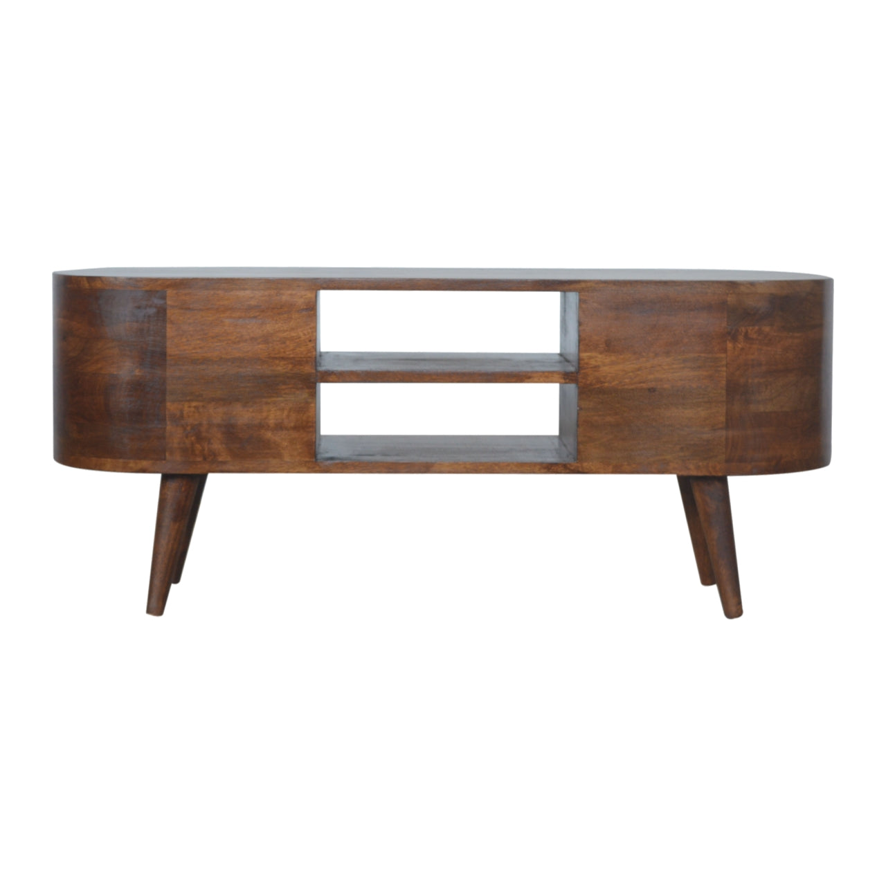 Rounded Entertainment Unit in Chestnut Finish