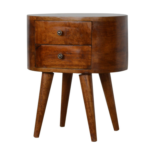 Rounded Bedside Table in Chestnut Finish