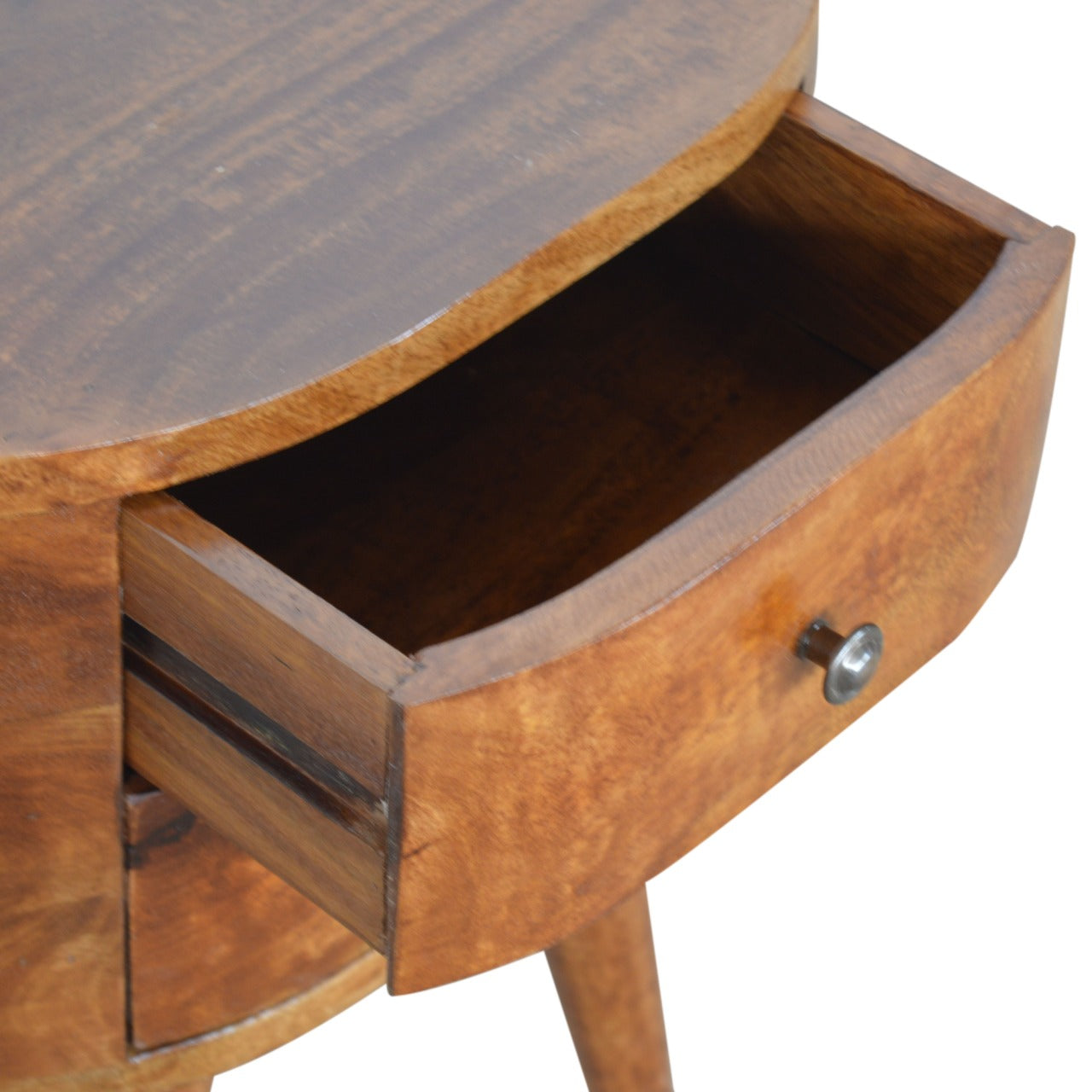 Rounded Bedside Table in Chestnut Finish