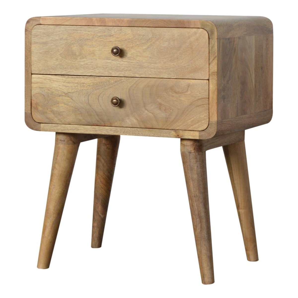 Rounded Oak - ish Bedside Table - V - LOOX