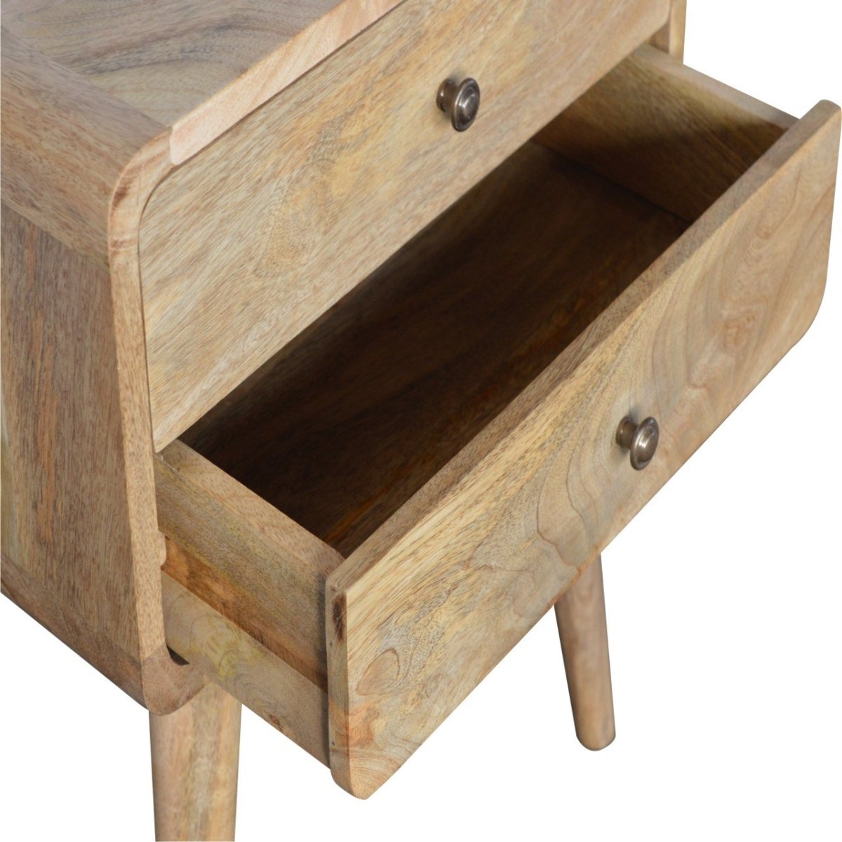 Rounded Oak - ish Bedside Table - V - LOOX