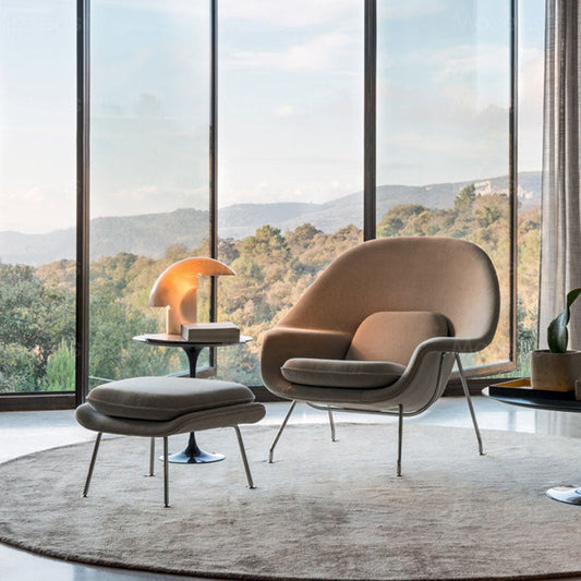 Womb Style Chair & Ottoman In Premium Velvet or Cashmere, White｜ DC Concept