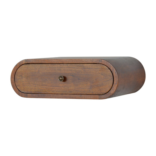 Wall Mounted Rounded Bedside Table in Chestnut Finish