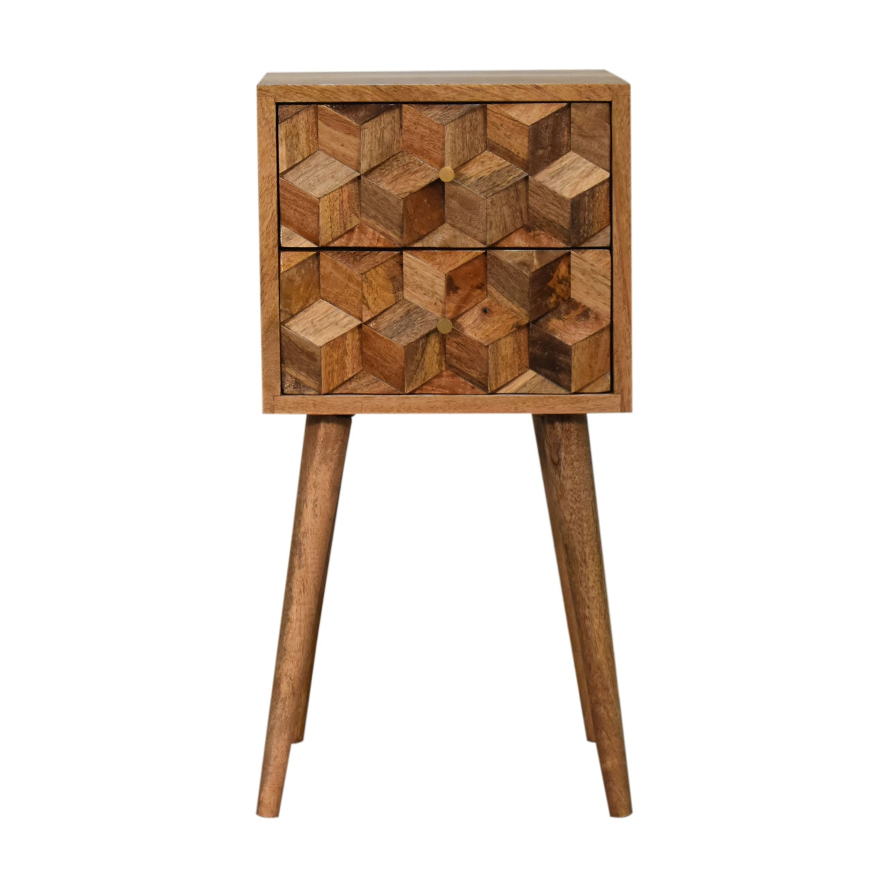 Mini Cube-Carved 2 Drawer Bedside Table