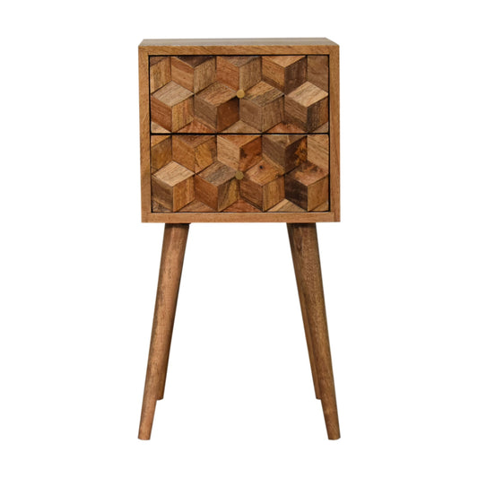 Mini Cube-Carved 2 Drawer Bedside Table